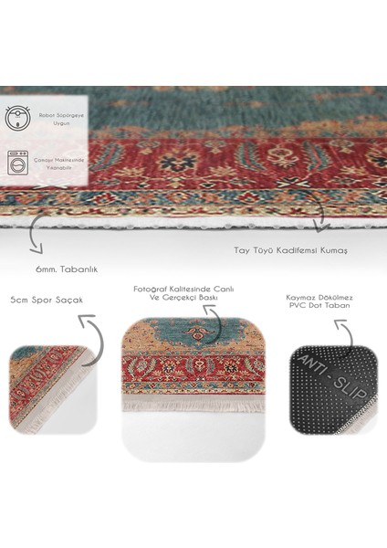 Kırmızı Zeminde Osmanlı Motifli Uşak Desenli Vintage Avangarde Dijital Baskılı Makinede Yıkanabilir Kaymaz Taban Saçaklı Halı fırsatları