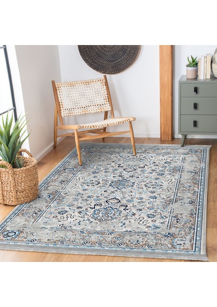 Mavi - Beyaz Zeminde Kilim Motifli Yöresel Desenli Vintage Eskitme Motifli Dijital Baskılı Makinede Yıkanabilir Kaymaz Taban Saçaklı Halı modelleri