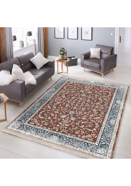 Kremit Zeminde Antik Motifli Kilim Desenli Vintage Avangarde Dijital Baskılı Makinede Yıkanabilir Kaymaz Taban Saçaklı Halı modelleri
