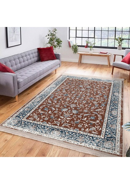 Kremit Zeminde Antik Motifli Kilim Desenli Vintage Avangarde Dijital Baskılı Makinede Yıkanabilir Kaymaz Taban Saçaklı Halı indirimleri