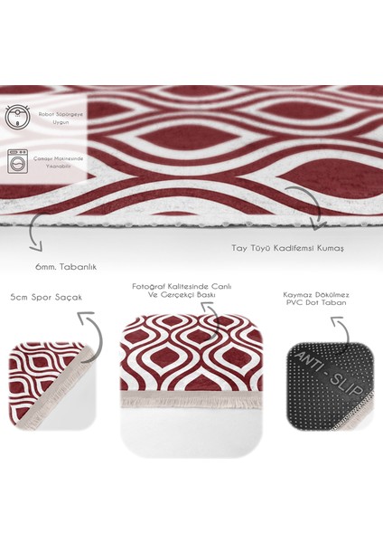 Bordo Zeminde Geometrik Motifli Klasik Desenli Geometrik Koridor & Antre Banyo Dijital Baskılı Makinede Yıkanabilir Kaymaz Taban Saçaklı Halı fırsatları
