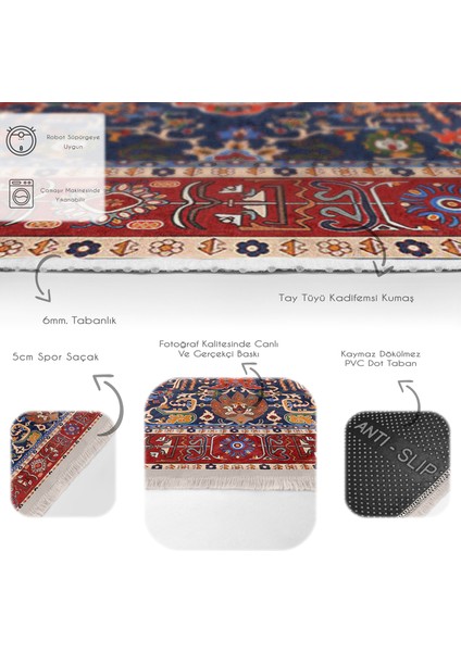 Kırmızı Zeminde El Dokuma Motifli Geleneksel Desenli Avangarde Vintage Dijital Baskılı Makinede Yıkanabilir Kaymaz Taban Saçaklı Halı fırsatları