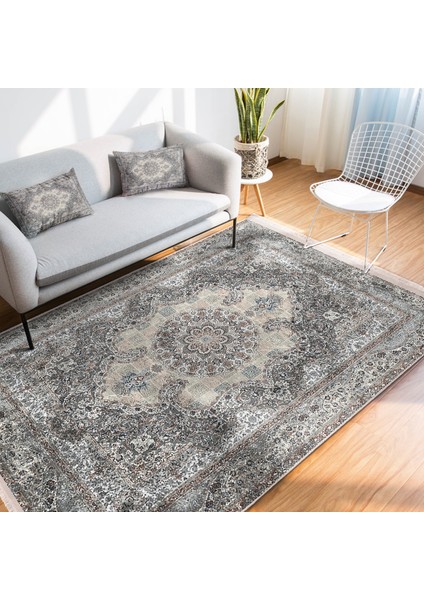 Bej Zeminde Osmanlı Motifli Hereke Desenli Eskitme Motifli Vintage Dijital Baskılı Makinede Yıkanabilir Kaymaz Taban Saçaklı Halı fiyatları