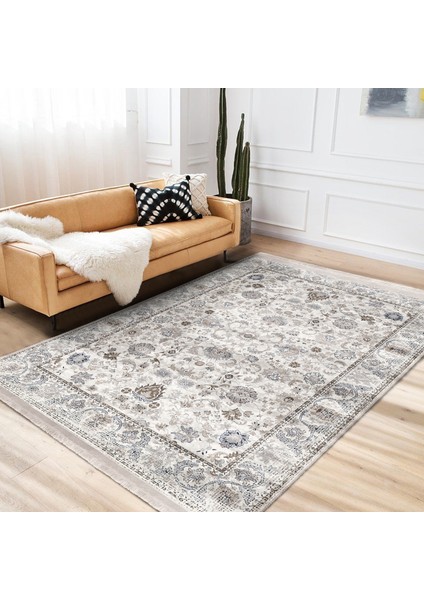 Krem Zeminde Kilim Motifli Osmanlı Desenli Etnik Motifler Vintage Dijital Baskılı Makinede Yıkanabilir Kaymaz Taban Saçaklı Halı indirimleri