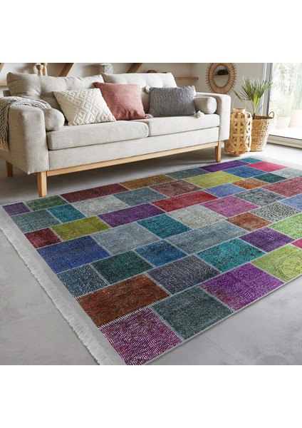 Yöresel Zeminde Patchwork Motifli Anadolu Desenli Vintage Klasik Dijital Baskılı Makinede Yıkanabilir Kaymaz Taban Saçaklı Halı fiyatları