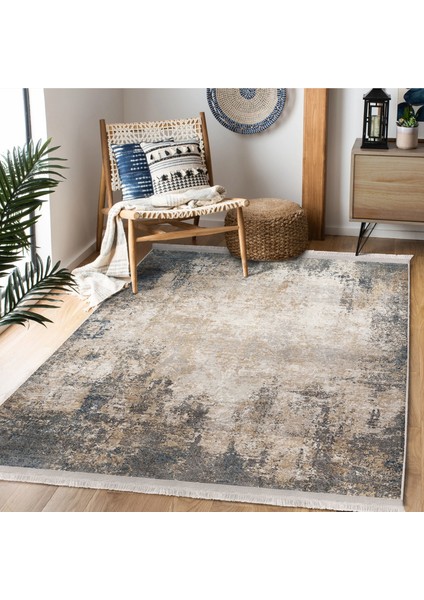 Renkli Zeminde Halı Motifli Modern Desenli Eskitme Motifli Vintage Dijital Baskılı Makinede Yıkanabilir Kaymaz Taban Saçaklı Halı