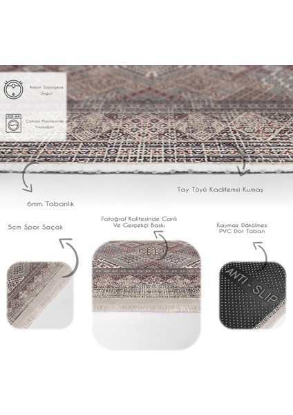 Otantik Zeminde Pers Motifli Dokuma Desenli Avangarde Etnik Motifler Dijital Baskılı Makinede Yıkanabilir Kaymaz Taban Saçaklı Halı