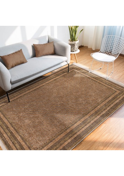 Kahverengi Zeminde Hasır Motifli Jüt Desenli Vintage Klasik Dış Mekan & Outdoor Yatak Odası Dijital Baskılı Makinede Yıkanabilir Kaymaz Taban Saçaklı Halı indirimleri