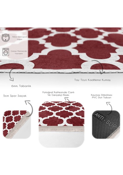 Bordo Zeminde Ogea Motifli Morrocan Desenli Geometrik Klasik Dijital Baskılı Makinede Yıkanabilir Kaymaz Taban Saçaklı Halı fırsatları