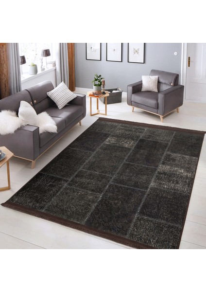 Kahverengi Zeminde Patchwork Motifli Geleneksel Desenli Vintage Klasik Dijital Baskılı Makinede Yıkanabilir Kaymaz Taban Saçaklı Halı fiyatları