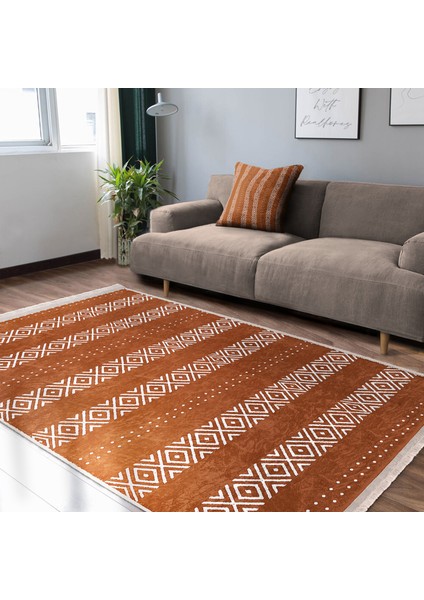 Kiremit Zeminde Iskandinav Motifli Geometrik Desenli Geometrik Etnik Motifler Dijital Baskılı Makinede Yıkanabilir Kaymaz Taban Saçaklı Halı indirimleri