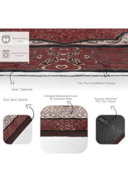 Kırmızı Zeminde Osmanlı Motifli Yöresel Desenli Avangarde Vintage Dijital Baskılı Makinede Yıkanabilir Kaymaz Taban Saçaklı Halı fırsatları