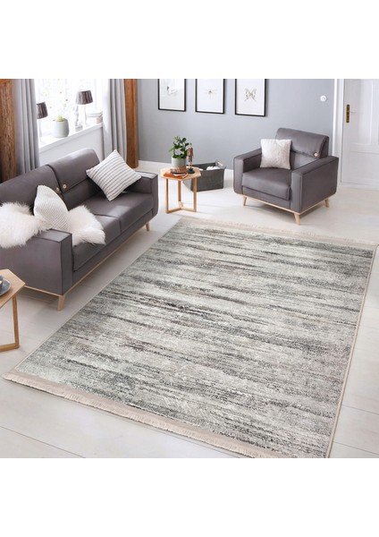 Krem - Ekru Zeminde Dokuma Halı Motifli Kilim Desenli Eskitme Motifli Vintage Dijital Baskılı Makinede Yıkanabilir Kaymaz Taban Saçaklı Halı