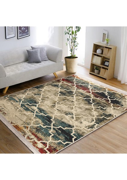 Krem Zeminde Morrocan Motifli Otantik Desenli Geometrik Eskitme Motifli Dijital Baskılı Makinede Yıkanabilir Kaymaz Taban Saçaklı Halı fiyatları