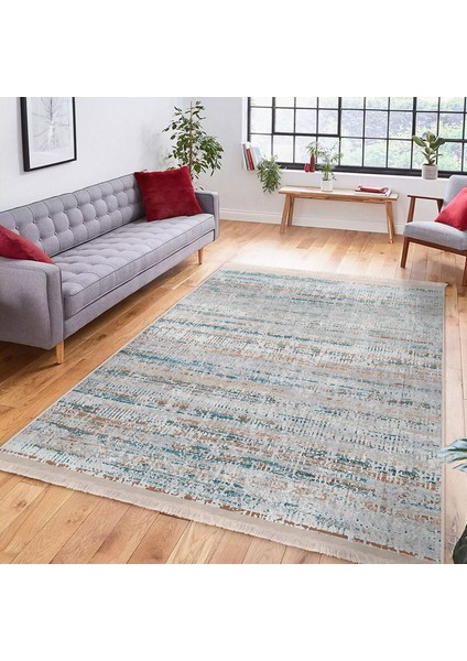 Gri - Mavi Zeminde Eskitme Motifli Dokuma Desenli Vintage Eskitme Motifli Dijital Baskılı Makinede Yıkanabilir Kaymaz Taban Saçaklı Halı fiyatları