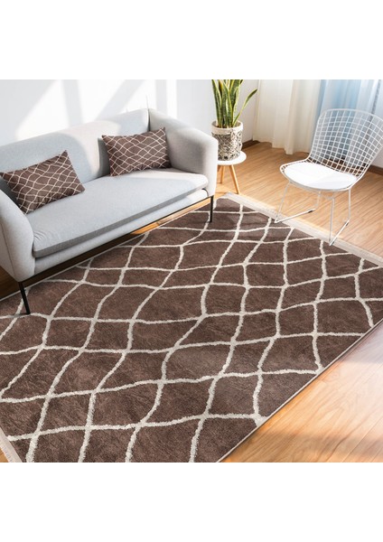 Kahverengi Zeminde Etnik Motifli Baklava Desenli Eskitme Motifli Geometrik Salon & Oturma Odası Koridor & Antre Dijital Baskılı Makinede Yıkanabilir Kaymaz Taban Saçaklı Halı modelleri