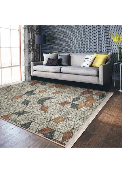 Antika Zeminde Mozaik Motifli Geometrik Desenli Geometrik Vintage Dijital Baskılı Makinede Yıkanabilir Kaymaz Taban Saçaklı Halı fiyatları