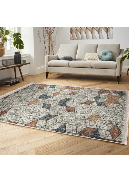 Antika Zeminde Mozaik Motifli Geometrik Desenli Geometrik Vintage Dijital Baskılı Makinede Yıkanabilir Kaymaz Taban Saçaklı Halı indirimleri