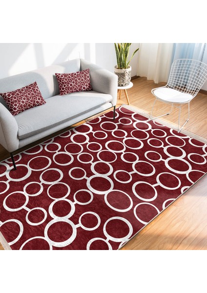 Bordo Zeminde Iskandinav Motifli Ok Desenli Geometrik Klasik Dijital Baskılı Makinede Yıkanabilir Kaymaz Taban Saçaklı Halı fiyatları