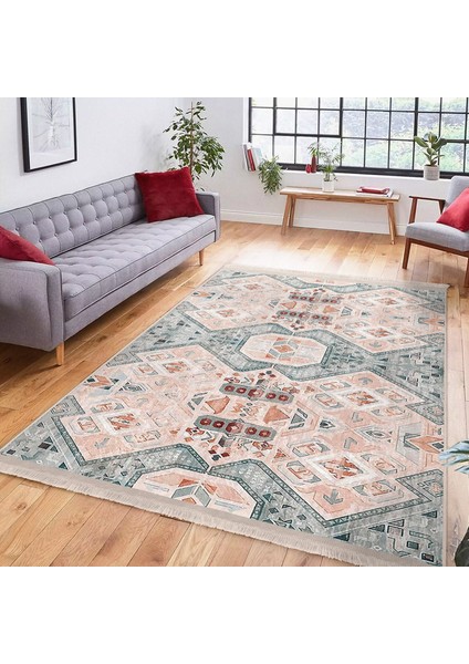 Pastel Zeminde Kanvas Motifli Etnik Desenli Klasik Etnik Motifler Salon & Oturma Odası Yatak Odası Dijital Baskılı Makinede Yıkanabilir Kaymaz Taban Saçaklı Halı modelleri