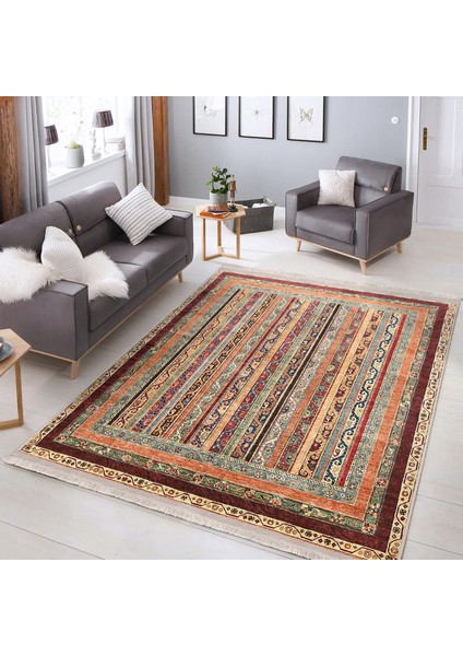 Bej Zeminde Kilim Motifli Geleneksel Desenli Avangarde Etnik Motifler Dijital Baskılı Makinede Yıkanabilir Kaymaz Taban Saçaklı Halı fiyatları