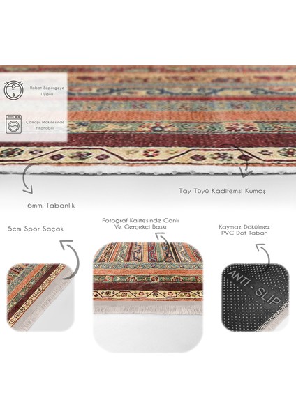 Bej Zeminde Kilim Motifli Geleneksel Desenli Avangarde Etnik Motifler Dijital Baskılı Makinede Yıkanabilir Kaymaz Taban Saçaklı Halı fırsatları