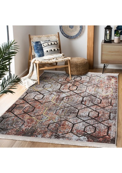Eskitme Zeminde Geometrik Motifli Kanvas Desenli Eskitme Motifli Geometrik Baskılı Makinede Yıkanabilir Kaymaz Taban Saçaklı Halı indirimleri
