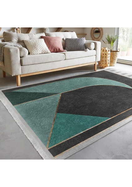 Gri Zeminde Geometrik Motifli Mordern Sanat Desenli Geometrik Modern Dijital Baskılı Makinede Yıkanabilir Kaymaz Taban Saçaklı Halı fiyatları