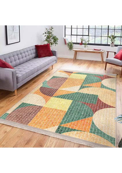 Rengarenk Zeminde Art Deco Motifli Kilim Desenli Geometrik Klasik Dijital Baskılı Makinede Yıkanabilir Kaymaz Taban Saçaklı Halı fiyatları