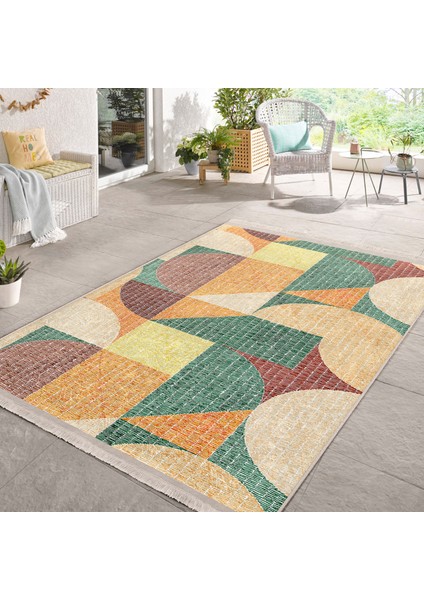 Rengarenk Zeminde Art Deco Motifli Kilim Desenli Geometrik Klasik Dijital Baskılı Makinede Yıkanabilir Kaymaz Taban Saçaklı Halı modelleri