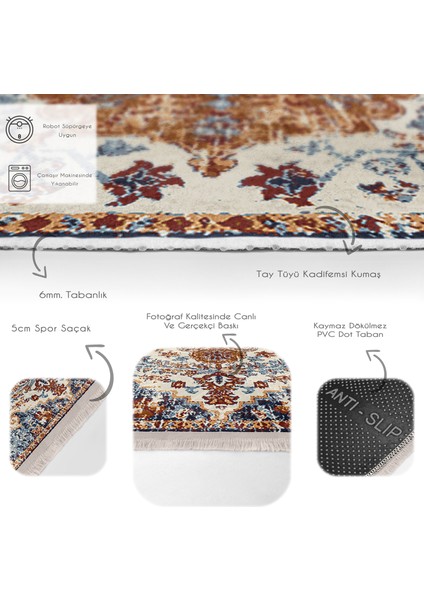 Kırmızı Zeminde Kilim Motifli Iran Desenli Eskitme Motifli Avangarde Dijital Baskılı Makinede Yıkanabilir Kaymaz Taban Saçaklı Halı fırsatları