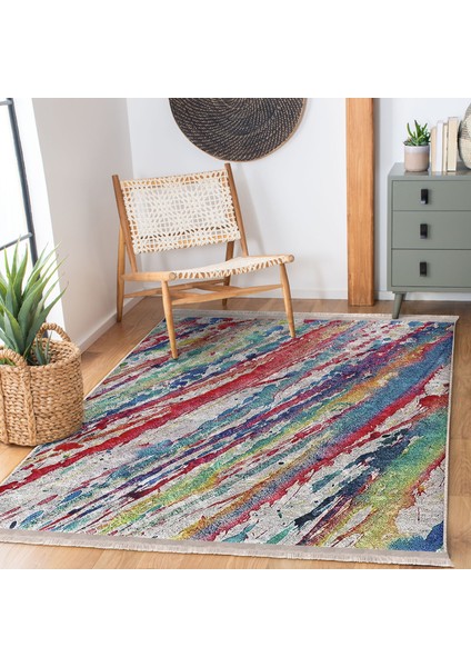 Gri Zeminde Yağlı Boya Motifli Modern Sanat Desenli Modern Dış Mekan & Outdoor Balkon Dijital Baskılı Makinede Yıkanabilir Kaymaz Taban Saçaklı Halı fiyatları