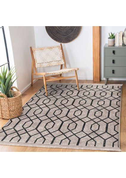 Kahverengi Zeminde Geometrik Motifli Örgü Desenli Geometrik Dijital Baskılı Makinede Yıkanabilir Kaymaz Taban Saçaklı Halı modelleri