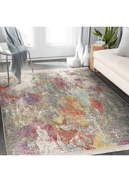 Krem Zeminde Örgü Motifli Kilim Desenli Eskitme Motifli Modern Dijital Baskılı Makinede Yıkanabilir Kaymaz Taban Saçaklı Halı fiyatları