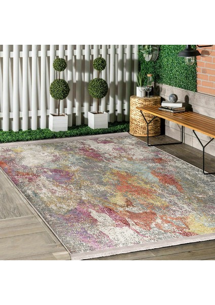 Krem Zeminde Örgü Motifli Kilim Desenli Eskitme Motifli Modern Dijital Baskılı Makinede Yıkanabilir Kaymaz Taban Saçaklı Halı modelleri