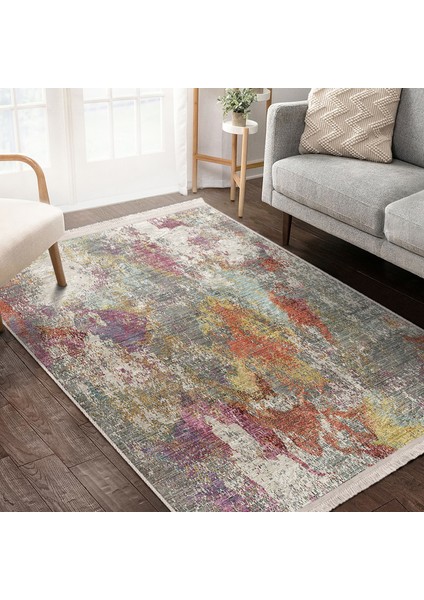 Krem Zeminde Örgü Motifli Kilim Desenli Eskitme Motifli Modern Dijital Baskılı Makinede Yıkanabilir Kaymaz Taban Saçaklı Halı indirimleri