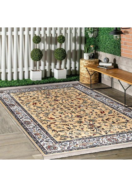 Bej Zeminde Kilim Motifli Osmanlı Desenli Vintage Etnik Motifler Dijital Baskılı Makinede Yıkanabilir Kaymaz Taban Saçaklı Halı fiyatları