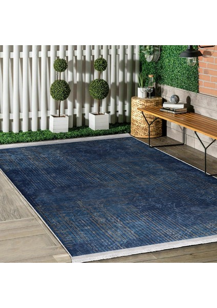 Lacivert Zeminde Örgü Motifli Kilim Desenli Geometrik Eskitme Motifli Dijital Baskılı Makinede Yıkanabilir Kaymaz Taban Saçaklı Halı fiyatları