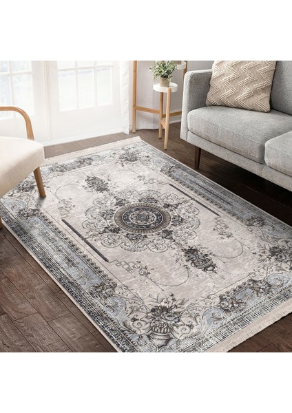 Krem Zeminde Kilim Motifli Vintage Desenli Etnik Motifler Eskitme Motifli Dijital Baskılı Makinede Yıkanabilir Kaymaz Taban Saçaklı Halı indirimleri