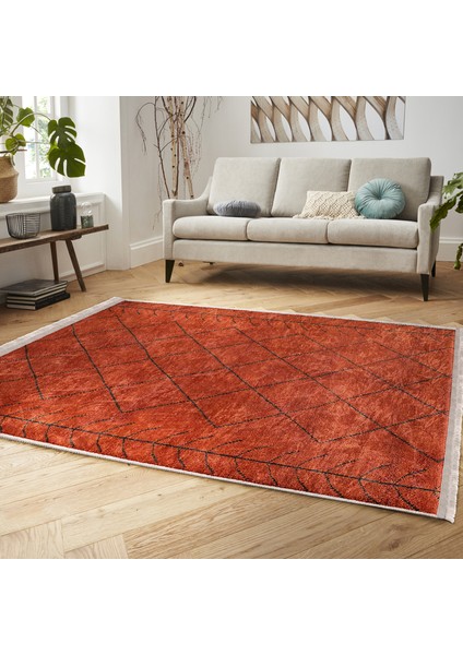 Turuncu Zeminde Yöresel Motifli Tribal Desenli Geometrik Eskitme Motifli Dijital Baskılı Makinede Yıkanabilir Kaymaz Taban Saçaklı Halı indirimleri