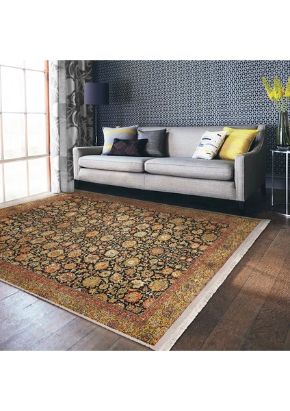 Sarı Zeminde Uşak Motifli Kilim Desenli Etnik Motifler Vintage Dijital Baskılı Makinede Yıkanabilir Kaymaz Taban Saçaklı Halı fiyatları