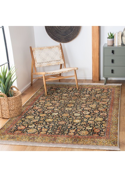 Sarı Zeminde Uşak Motifli Kilim Desenli Etnik Motifler Vintage Dijital Baskılı Makinede Yıkanabilir Kaymaz Taban Saçaklı Halı modelleri