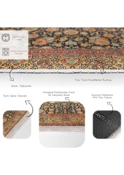 Sarı Zeminde Uşak Motifli Kilim Desenli Etnik Motifler Vintage Dijital Baskılı Makinede Yıkanabilir Kaymaz Taban Saçaklı Halı fırsatları