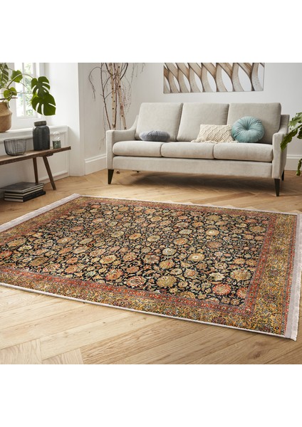 Sarı Zeminde Uşak Motifli Kilim Desenli Etnik Motifler Vintage Dijital Baskılı Makinede Yıkanabilir Kaymaz Taban Saçaklı Halı indirimleri