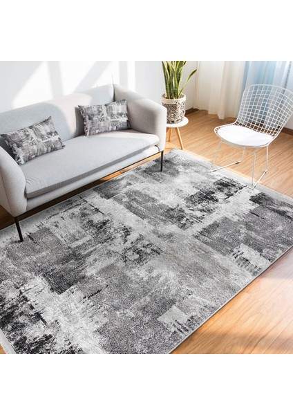 Siyah - Beyaz Zeminde Dokuma Halı Motifli Eskitme Desenli Eskitme Motifli Vintage Dijital Baskılı Makinede Yıkanabilir Kaymaz Taban Saçaklı Halı indirimleri