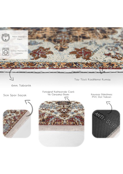 Antika Zeminde Anadolu Motifli Geleneksel Desenli Avangarde Eskitme Motifli Dijital Baskılı Makinede Yıkanabilir Kaymaz Taban Saçaklı Halı