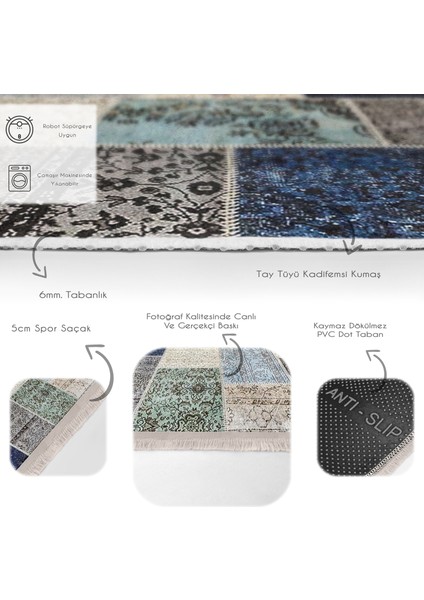 Anadolu Zeminde Patchwork Motifli Etnik Desenli Vintage Dijital Baskılı Makinede Yıkanabilir Kaymaz Taban Saçaklı Halı fırsatları
