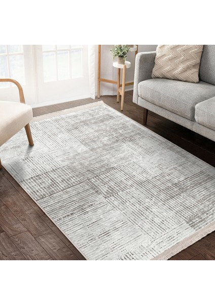 Beyaz - Ekru Zeminde Örgü Motifli Kilim Desenli Geometrik Eskitme Motifli Dijital Baskılı Makinede Yıkanabilir Kaymaz Taban Saçaklı Halı fiyatları