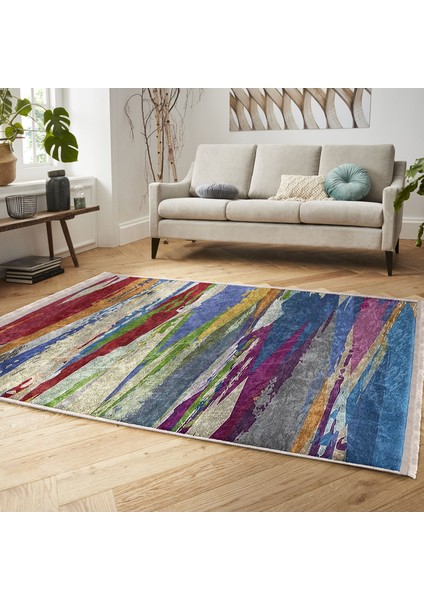 Çok Renkli Zeminde Yağlı Boya Motifli Modern Sanat Desenli Modern Dijital Baskılı Makinede Yıkanabilir Kaymaz Taban Saçaklı Halı indirimleri