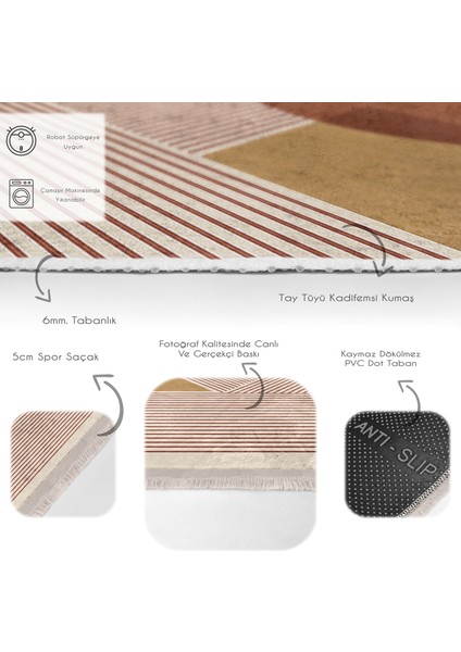 Siyah - Kahverengi Zeminde Tablo Motifli Modern Sanat Desenli Geometrik Bohem Dijital Baskılı Makinede Yıkanabilir Kaymaz Taban Saçaklı Halı fırsatları